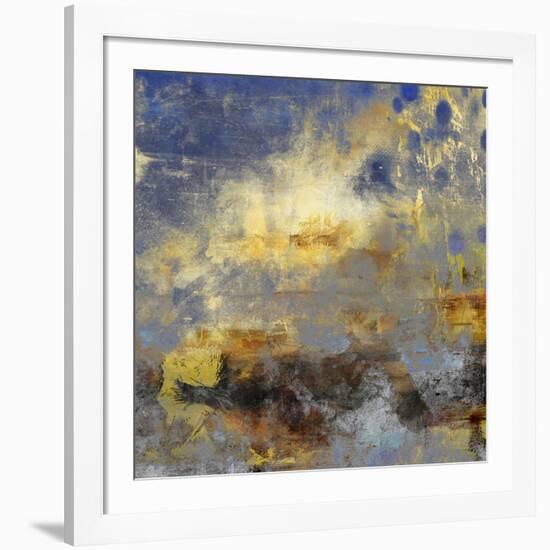 Art Abstract Acrylic Background in Blue, Yellow, Grey and Brown Colors-Irina QQQ-Framed Art Print