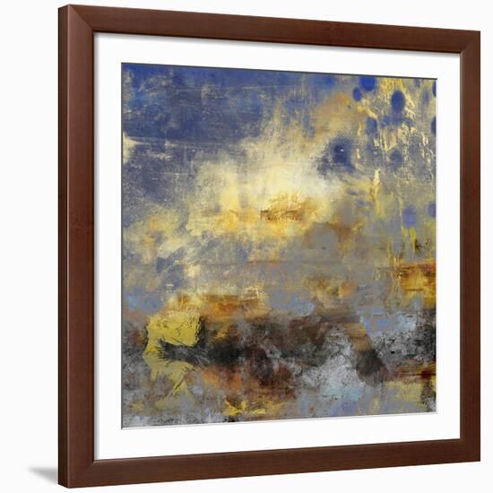 Art Abstract Acrylic Background in Blue, Yellow, Grey and Brown Colors-Irina QQQ-Framed Art Print