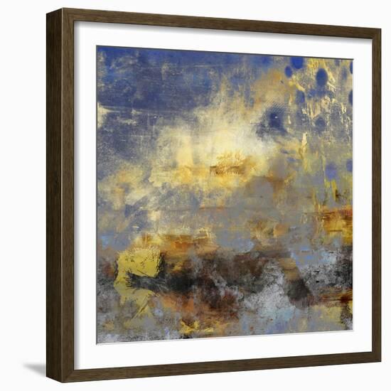 Art Abstract Acrylic Background in Blue, Yellow, Grey and Brown Colors-Irina QQQ-Framed Premium Giclee Print