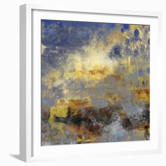 Art Abstract Acrylic Background in Blue, Yellow, Grey and Brown Colors-Irina QQQ-Framed Premium Giclee Print
