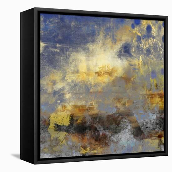 Art Abstract Acrylic Background in Blue, Yellow, Grey and Brown Colors-Irina QQQ-Framed Stretched Canvas