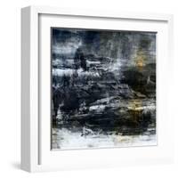 Art Abstract Acrylic Background in White, Grey, Yellow, Blue and Black Colors-Irina QQQ-Framed Art Print