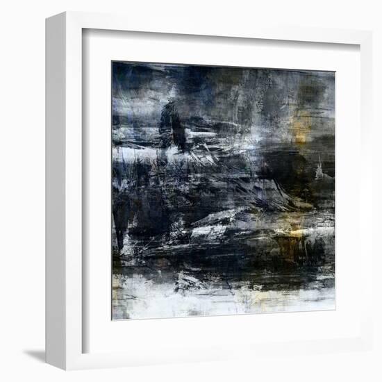 Art Abstract Acrylic Background in White, Grey, Yellow, Blue and Black Colors-Irina QQQ-Framed Art Print