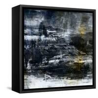 Art Abstract Acrylic Background in White, Grey, Yellow, Blue and Black Colors-Irina QQQ-Framed Stretched Canvas