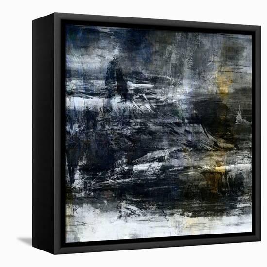 Art Abstract Acrylic Background in White, Grey, Yellow, Blue and Black Colors-Irina QQQ-Framed Stretched Canvas