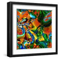 Art Abstract Vibrant Colorful Background, Seamless Fractal Pattern with Gold, Orange, Red, Green An-Irina_QQQ-Framed Art Print