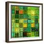 Art Abstract Vibrant Geometric Pattern, Background In Green, Gold And Blue Colors-Irina QQQ-Framed Art Print