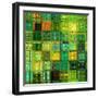 Art Abstract Vibrant Geometric Pattern, Background In Green, Gold And Blue Colors-Irina QQQ-Framed Art Print