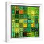 Art Abstract Vibrant Geometric Pattern, Background In Green, Gold And Blue Colors-Irina QQQ-Framed Art Print