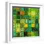 Art Abstract Vibrant Geometric Pattern, Background In Green, Gold And Blue Colors-Irina QQQ-Framed Art Print