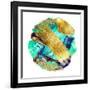 Art and Gold. Multi-Coloured Spot, Acrylic Paint, Modern Art, Hand Drawn Painting, Contemporary Art-CARACOLLA-Framed Art Print