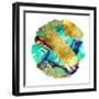 Art and Gold. Multi-Coloured Spot, Acrylic Paint, Modern Art, Hand Drawn Painting, Contemporary Art-CARACOLLA-Framed Art Print