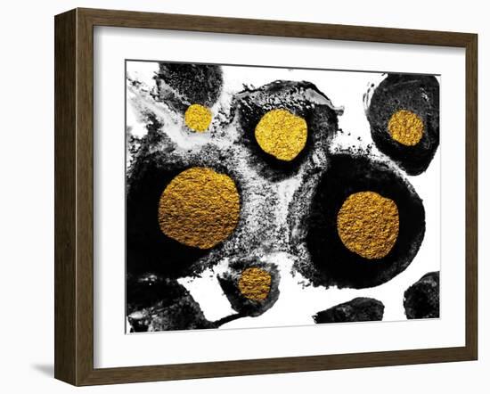 Art and Gold. Natural Luxury. Black Paint Stroke Texture on White Paper. Abstract Hand Painted Gold-CARACOLLA-Framed Art Print