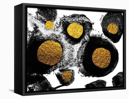 Art and Gold. Natural Luxury. Black Paint Stroke Texture on White Paper. Abstract Hand Painted Gold-CARACOLLA-Framed Stretched Canvas