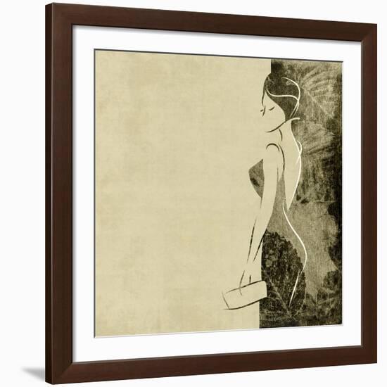 Art Autumn Background With Beautiful Young Woman In Party Black Dress With Clutch Bag In Sepia-Irina QQQ-Framed Art Print