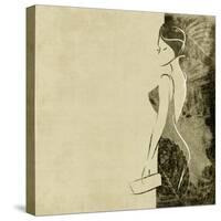 Art Autumn Background With Beautiful Young Woman In Party Black Dress With Clutch Bag In Sepia-Irina QQQ-Stretched Canvas