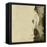 Art Autumn Background With Beautiful Young Woman In Party Black Dress With Clutch Bag In Sepia-Irina QQQ-Framed Stretched Canvas