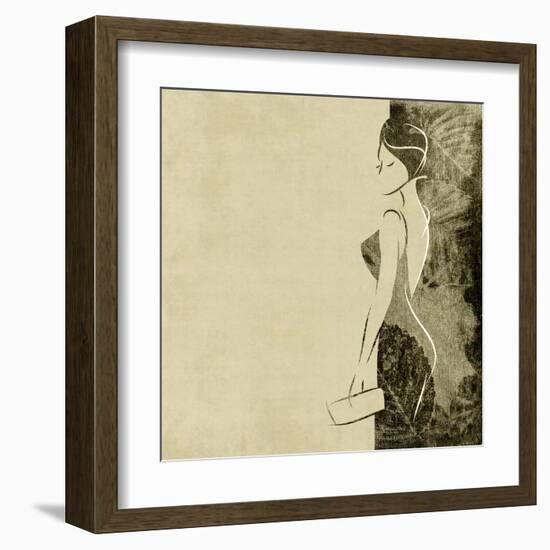 Art Autumn Background With Beautiful Young Woman In Party Black Dress With Clutch Bag In Sepia-Irina QQQ-Framed Art Print