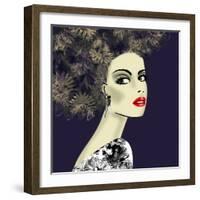 Art Colorful Illustration with Face of Beautiful Girl in Profile with Floral Pattern Afro Funky Cur-Irina_QQQ-Framed Art Print