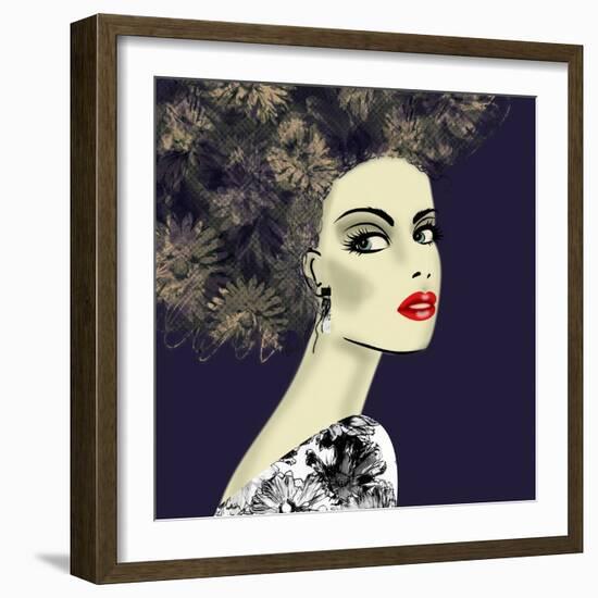 Art Colorful Illustration with Face of Beautiful Girl in Profile with Floral Pattern Afro Funky Cur-Irina_QQQ-Framed Art Print