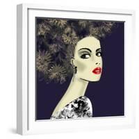 Art Colorful Illustration with Face of Beautiful Girl in Profile with Floral Pattern Afro Funky Cur-Irina_QQQ-Framed Art Print