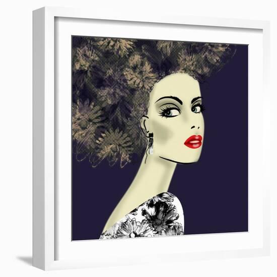 Art Colorful Illustration with Face of Beautiful Girl in Profile with Floral Pattern Afro Funky Cur-Irina_QQQ-Framed Art Print
