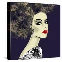 Art Colorful Illustration with Face of Beautiful Girl in Profile with Floral Pattern Afro Funky Cur-Irina_QQQ-Stretched Canvas