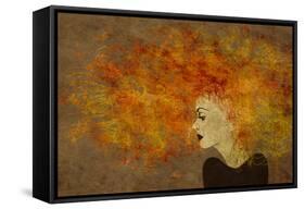 Art Colorful Painting Beautiful Girl Face With Red Curly Hair On Brown Background-Irina QQQ-Framed Stretched Canvas