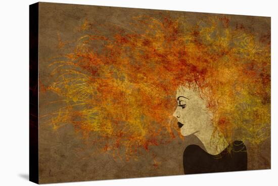 Art Colorful Painting Beautiful Girl Face With Red Curly Hair On Brown Background-Irina QQQ-Stretched Canvas
