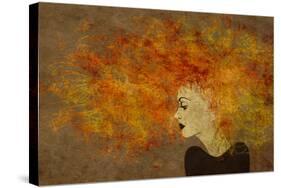 Art Colorful Painting Beautiful Girl Face With Red Curly Hair On Brown Background-Irina QQQ-Stretched Canvas