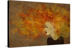 Art Colorful Painting Beautiful Girl Face With Red Curly Hair On Brown Background-Irina QQQ-Stretched Canvas