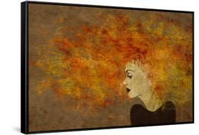 Art Colorful Painting Beautiful Girl Face With Red Curly Hair On Brown Background-Irina QQQ-Framed Stretched Canvas