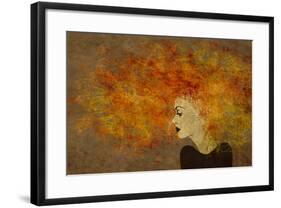 Art Colorful Painting Beautiful Girl Face With Red Curly Hair On Brown Background-Irina QQQ-Framed Art Print