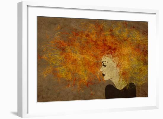 Art Colorful Painting Beautiful Girl Face With Red Curly Hair On Brown Background-Irina QQQ-Framed Art Print