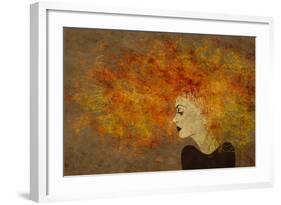 Art Colorful Painting Beautiful Girl Face With Red Curly Hair On Brown Background-Irina QQQ-Framed Art Print