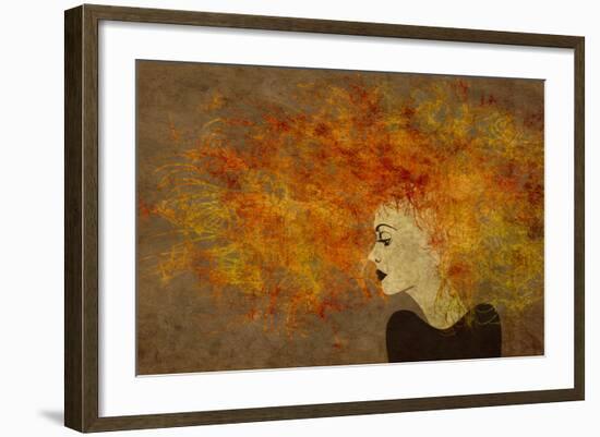 Art Colorful Painting Beautiful Girl Face With Red Curly Hair On Brown Background-Irina QQQ-Framed Art Print