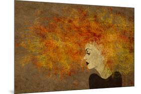 Art Colorful Painting Beautiful Girl Face With Red Curly Hair On Brown Background-Irina QQQ-Mounted Art Print