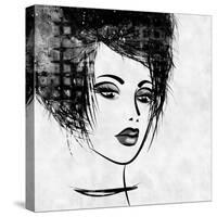 Art Colorful Sketched Beautiful Girl Face In Profile With Black Hair On White Background-Irina QQQ-Stretched Canvas