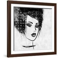 Art Colorful Sketched Beautiful Girl Face In Profile With Black Hair On White Background-Irina QQQ-Framed Art Print