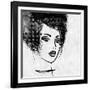 Art Colorful Sketched Beautiful Girl Face In Profile With Black Hair On White Background-Irina QQQ-Framed Art Print