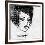 Art Colorful Sketched Beautiful Girl Face In Profile With Black Hair On White Background-Irina QQQ-Framed Premium Giclee Print