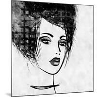 Art Colorful Sketched Beautiful Girl Face In Profile With Black Hair On White Background-Irina QQQ-Mounted Premium Giclee Print