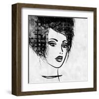 Art Colorful Sketched Beautiful Girl Face In Profile With Black Hair On White Background-Irina QQQ-Framed Art Print