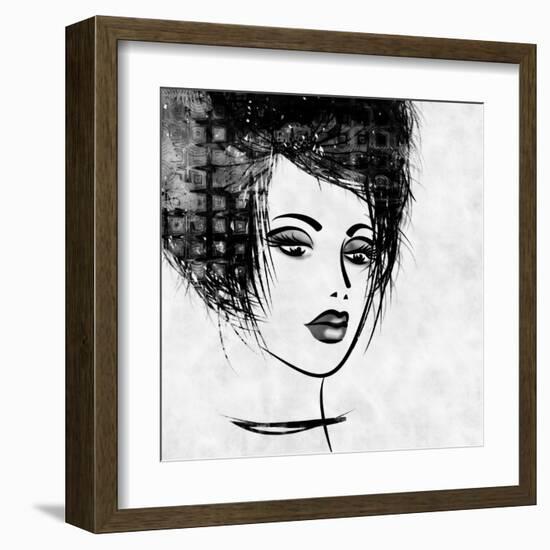 Art Colorful Sketched Beautiful Girl Face In Profile With Black Hair On White Background-Irina QQQ-Framed Art Print