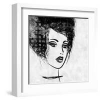 Art Colorful Sketched Beautiful Girl Face In Profile With Black Hair On White Background-Irina QQQ-Framed Art Print