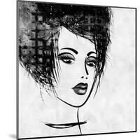 Art Colorful Sketched Beautiful Girl Face In Profile With Black Hair On White Background-Irina QQQ-Mounted Art Print