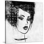 Art Colorful Sketched Beautiful Girl Face In Profile With Black Hair On White Background-Irina QQQ-Stretched Canvas