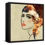 Art Colorful Sketching Beautiful Girl Face On Sepia Background, In Art Deco Style-Irina QQQ-Framed Stretched Canvas