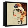 Art Colorful Sketching Beautiful Girl Face On Sepia Background, In Art Deco Style-Irina QQQ-Framed Stretched Canvas