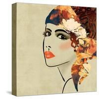 Art Colorful Sketching Beautiful Girl Face On Sepia Background, In Art Deco Style-Irina QQQ-Stretched Canvas